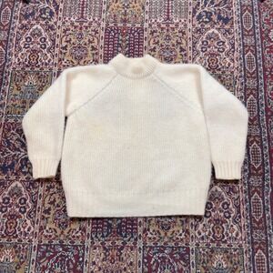 Vintage 60s 70s Peter Storm Fuzzy Cream Wool Sweater Ribbed Knit England S-M